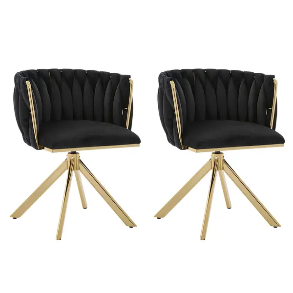 Set de 2 scaune pivotante din catifea, Negru | Aosom Romania