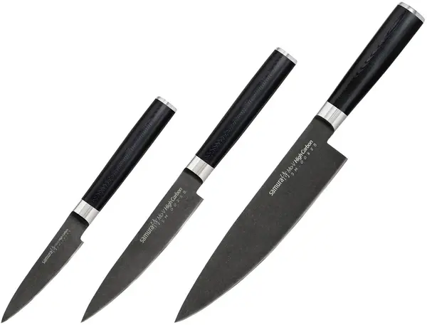 Set de 3 cuțite Samura - MO-V Stonewash, negre