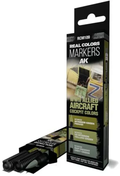 Set de 3 markere cu vopsea acrilica AK Interactive - WWII ALLIED AIRCRAFT COCKPIT COLORS (RCM109)