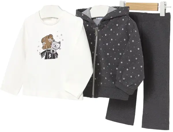 Set de 3 piese Mayoral - Hanorac, bluză și pantaloni de trening, gri inchis, 12 luni