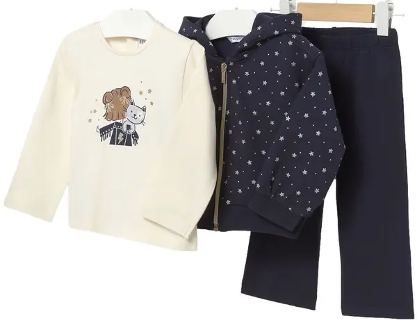 Set de 3 piese Mayoral - Hanorac, bluză și pantaloni de trening, albastru marin, 18 luni