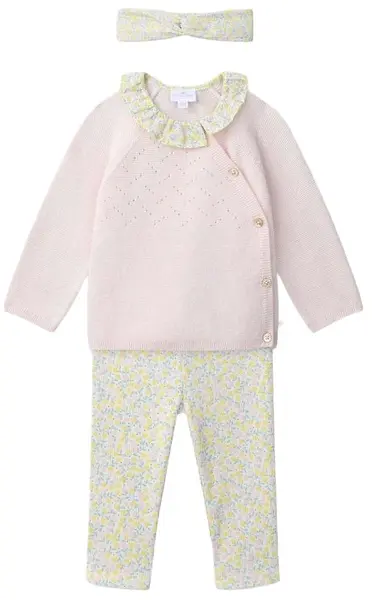 Set de 3 piese Sergent Major - cu motiv floral, pentru fetiță, 6 m