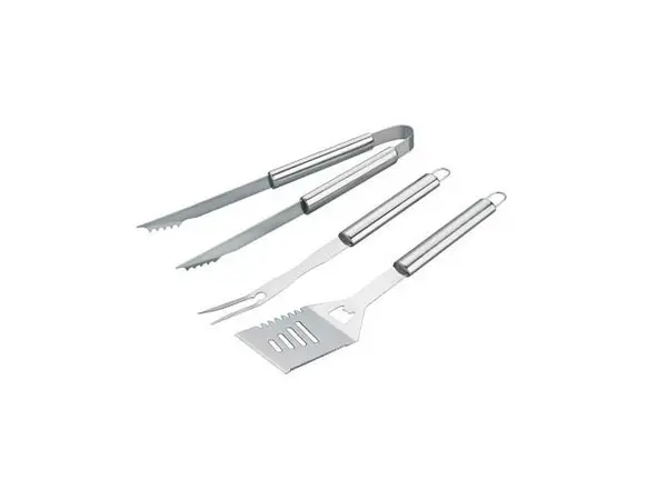 Set de 3 ustensile pentru gratar, Otel, Argintiu
