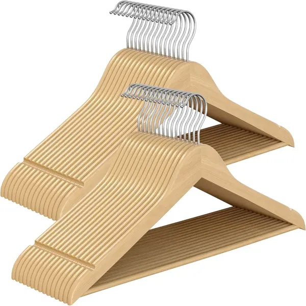 Set de 30 umerase din lemn, Songmics, Natural, 43 x 21 cm