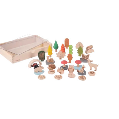 Set de 37 figurine din lemn pentru activitati educative Padurea