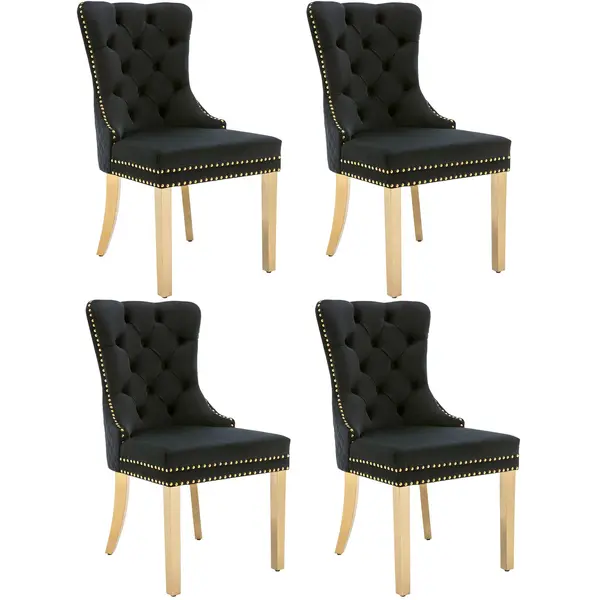 Set de 4 scaune de sufragerie tapițate în catifea, Negru | Aosom Romania