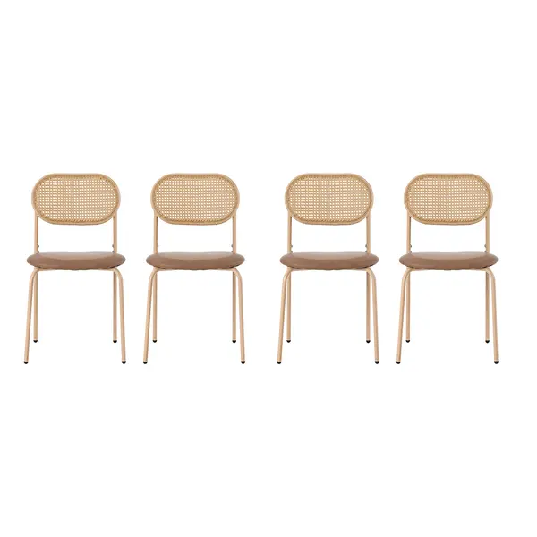 Set de 4 Scaune pentru Sufragerie Moderne din Rattan cu Structură Metalică, 60x50x48 cm, Maro
