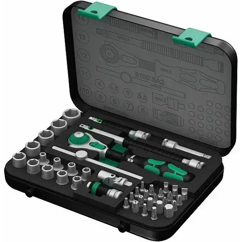 Set de 42 de bucati de chei cu clichet, Wera, 1/4inch, Verde/Negru