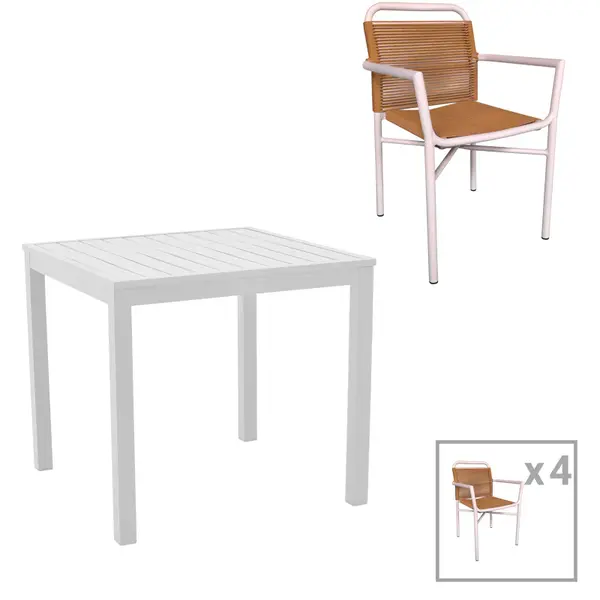 Set de 5 buc masa si scaune de gradina Kliton Clutch aluminiu, alb, 80x80x74 cm