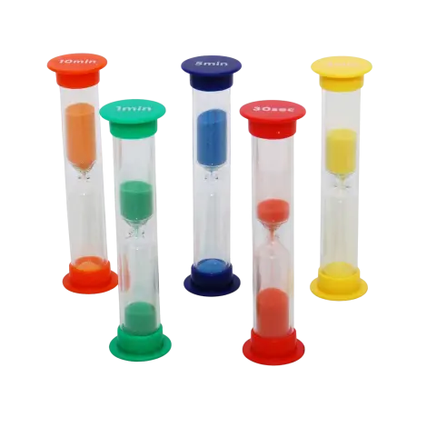 Set de 5 miniclepsidre cu nisip colorat si cronometrare diferita
