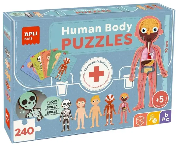 Set de 5 puzzle-uri Apli Kids - Corpul uman cu o înălțime de 70 cm, 240 piese
