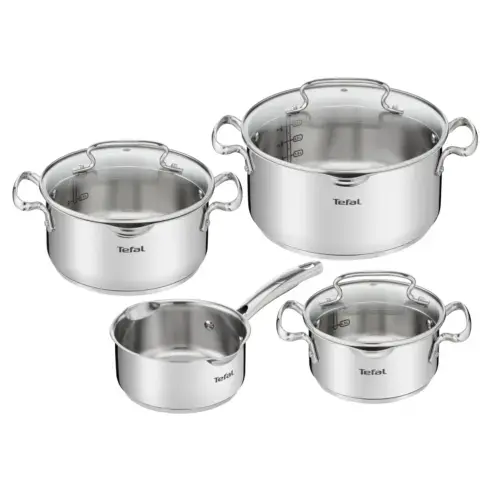 Set de 7 piese Tefal Duetto+ G719S735, oale cu capac de sticla, 16/20/24 cm, cratita 16 cm, inductie, inox, manere nituite, margini turnare, gradatii interioare (Argintiu)