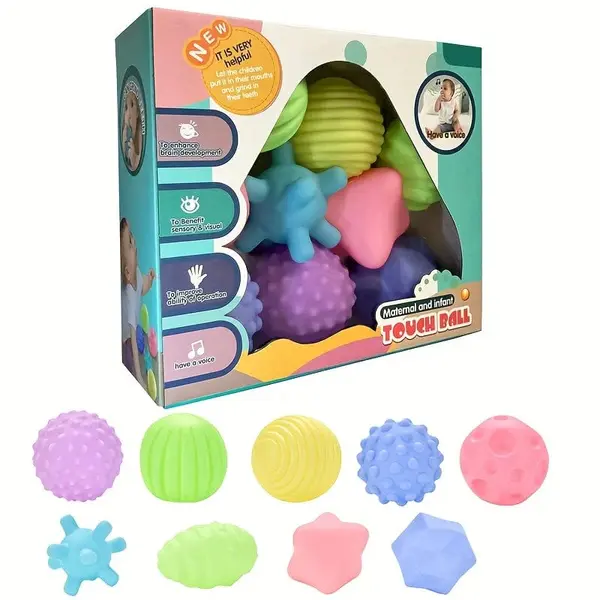 Set de 9 Bile Senzoriale muzicale din PVC Colorate pentru Copii Mici - Stil 2 de culoare deschisă