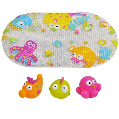 Set de baie 4 piese Knorr Toys KNR37000, include covoras de baie din PVC 69x39 cm si 3 jucarii lumea subacvatica, 0 Luni+