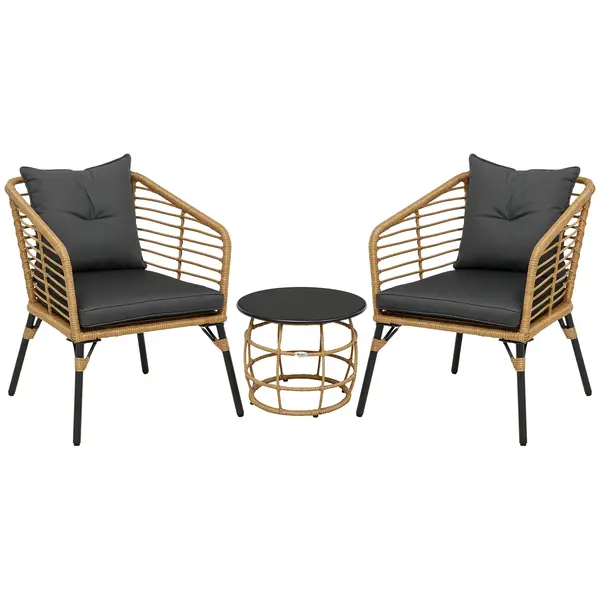 Set de bistro Outsunny format din 3 piese, rezistent la intemperii, 1 masă de cafea, 2 scaune, 62 cm x 65 cm x 78 cm, nisip+gri închis | Aosom Romania