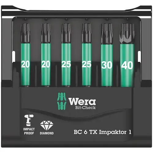 Set de biti Bit-Check 6 TX Impaktor 1, 6 bucati, Wera