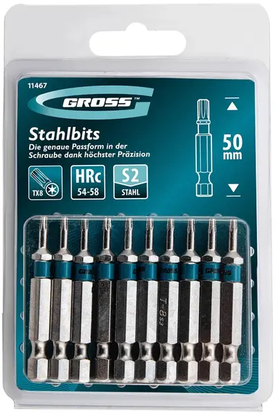 Set de biți Gross - TORX 8, 50 mm, S2, 10 buc.