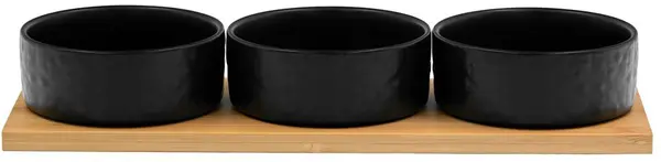 Set de boluri Maison - Fleurs, 3 buc., cu bază de bambus, negre