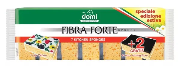 Set de bureți de bucătărie Domi - Fibra Forte, 5 bucăți, galben