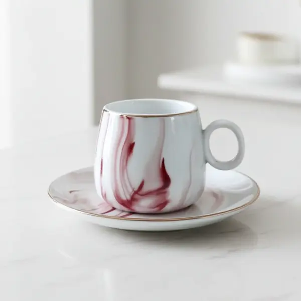 Set de cafea Morello - Marble, 6 cești cu farfurii, 200 ml, roz