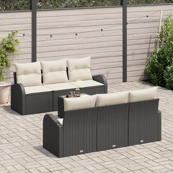 Set de canapea gradina Gossi cu perne negru ratan sintetic, canapea gradina Gossi cu 2 locuri si depozitare & perne negru ratan sintetic