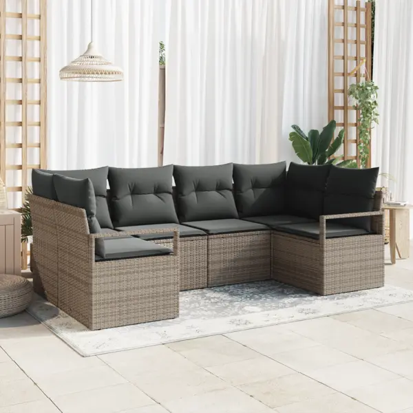 Set de canapele de gradina Gossi 6 piese cu perne gri din ratan poliester, canapea de gradina Gossi cu storage si perne gri din ratan poliester