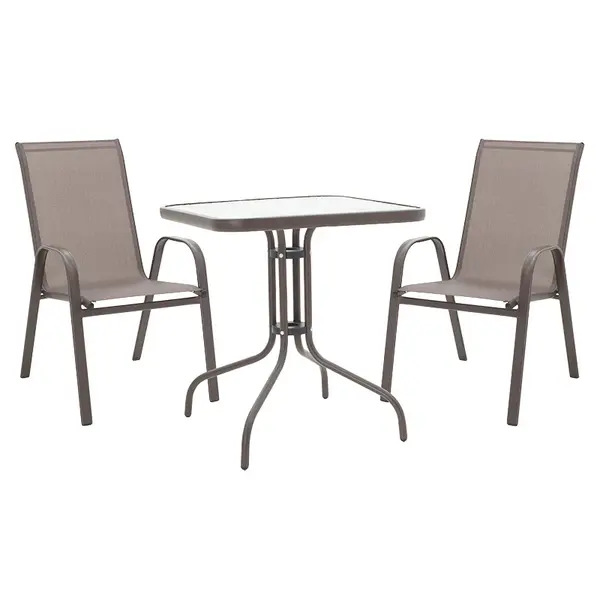 Set de cina 3 bucati Watson-Calan metal negru-tex Maron, maro, 70x70x70 cm