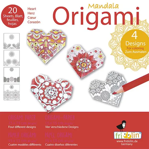 Set de colorat Fridolin - Origami, inimioare, 20 foi