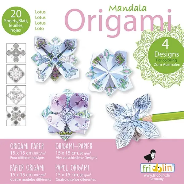 Set de colorat Fridolin - Origami, mandală, 20 foi