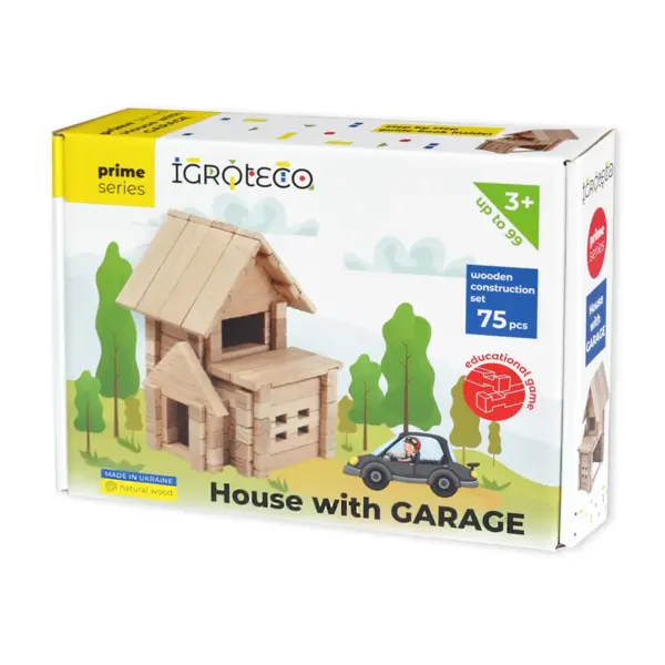 Set de constructie din lemn ,Casa cu Garaj 75 piese