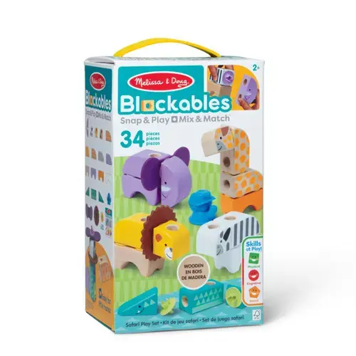 Set de constructie din lemn Melissa & Doug - Animale din Safari