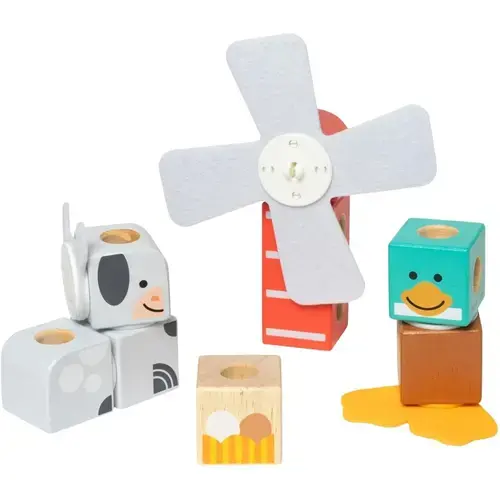 Set de constructie din lemn Melissa & Doug - Prietenii de la ferma, 16 piese