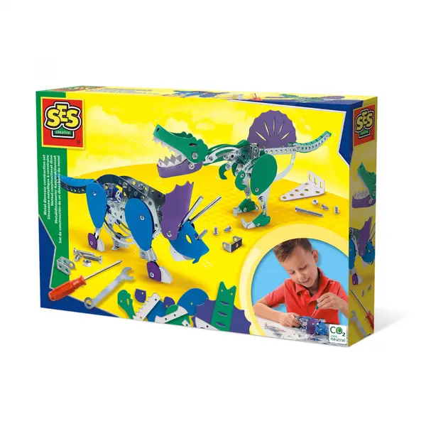 Set de constructie dinozauri din metal pentru copii (Triceratops Spinosaurus)
