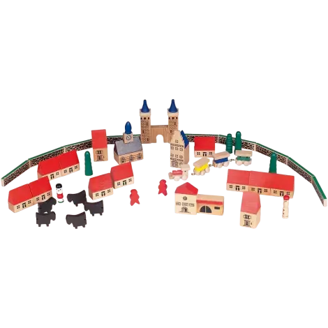Set de construit din lemn, 46 piese, Micul Meu Sat, GOKI TT050