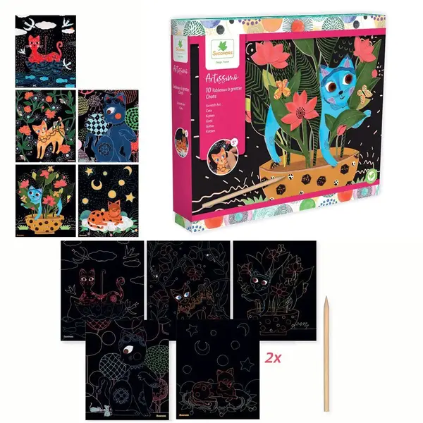 Set de creatie cu planse de razuit Sycomore L Pisici