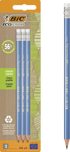 Set de creioane BIC Ecolutions - HB, cu radieră, 3 buc