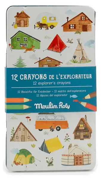 Set de creioane colorate Moulin Roty - L'explorateur, 12 bucăți