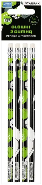 Set de creioane cu radieră Starpak - Football, HB, 4 buc