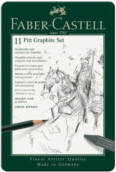 Set de creioane Faber-Castell Pitt Graphite - 11 bucăți, în cutie metalică