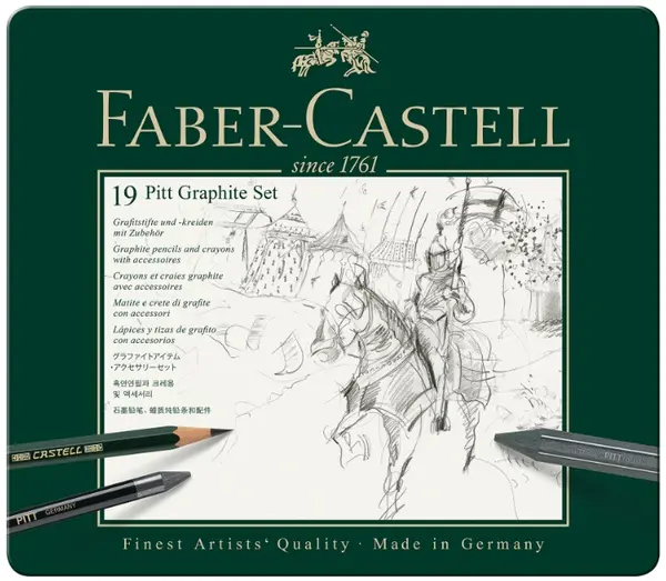 Set de creioane Faber-Castell Pitt Graphite - 19 bucăți, în cutie metalică
