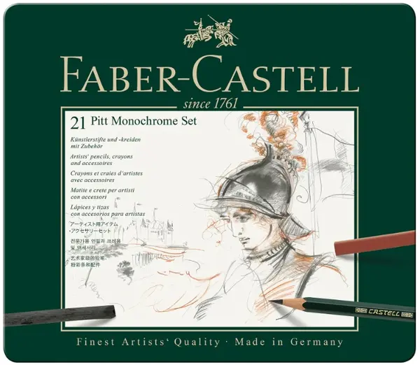 Set de creioane Faber-Castell Pitt Monochrome - 21 de bucăți, în cutie metalică
