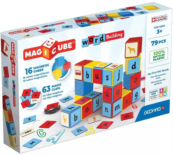 Set de cuburi magnetice Geomag - Magicube, Word Building EU, 79 de piese