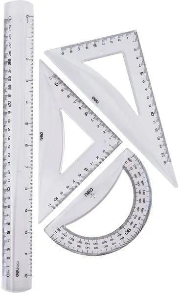 Set de desen Deli Pioneer - EG00512, 4 piese, cu rigla 30 cm