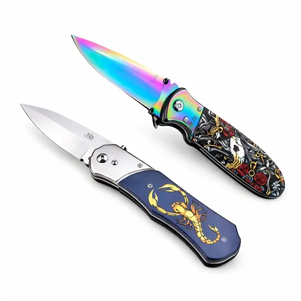 Set de doua cutite automate, DEPOX , 24 cm,husa inclusa, maner decorativ, bleumarin multicolor