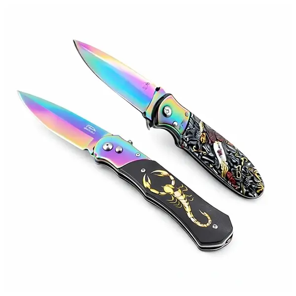 Set de doua cutite automate, DEPOX , 24 cm,husa inclusa, maner decorativ, lama multicolora