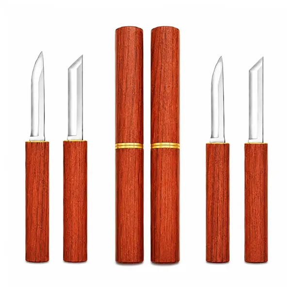 Set de doua cutite Japoneze 2 in 1 DEPOX , camping, maner plastic, 19 cm, maro