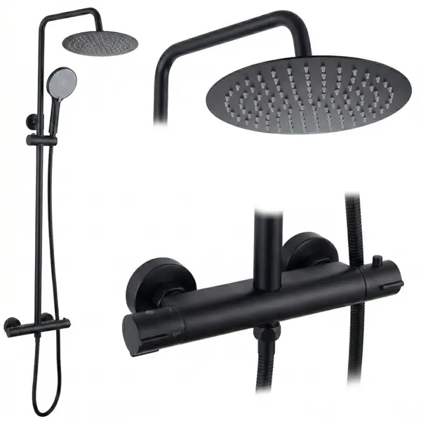 Set de duș fără pipă cu termostat Rea Lungo Black