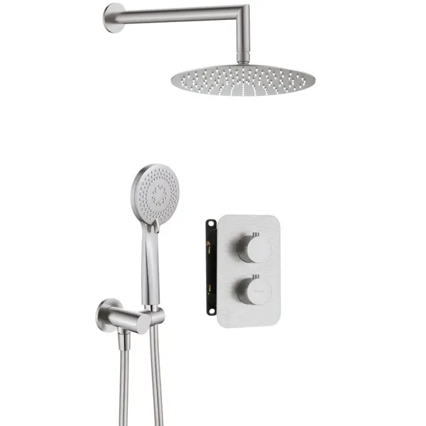 Set de dus incastrat cu baterie termostatica inclusa Deante Box, otel slefuit