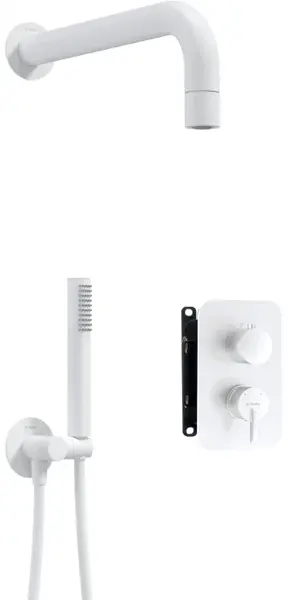 Set de dus incastrat, cu brat, para de dus si baterie cu termostat, alb, Deante Silia