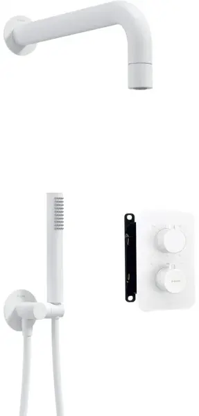 Set de dus incastrat, cu brat , para de dus si baterie cu termostat, alb, Deante Box